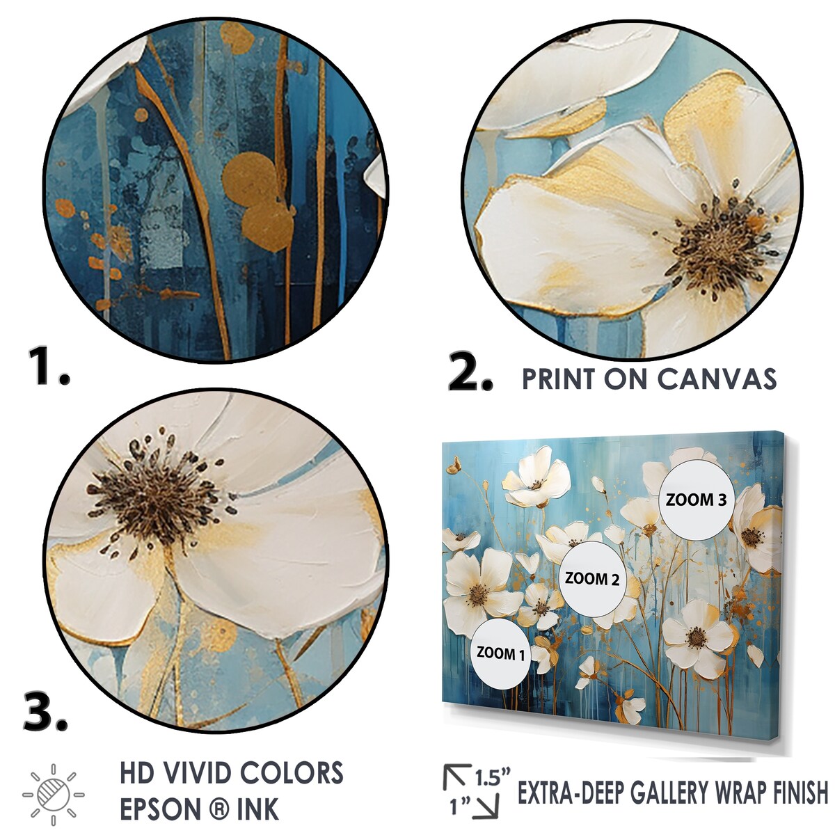 Designart "Minimalism Blue White Buttercups" Buttercups Wall Art