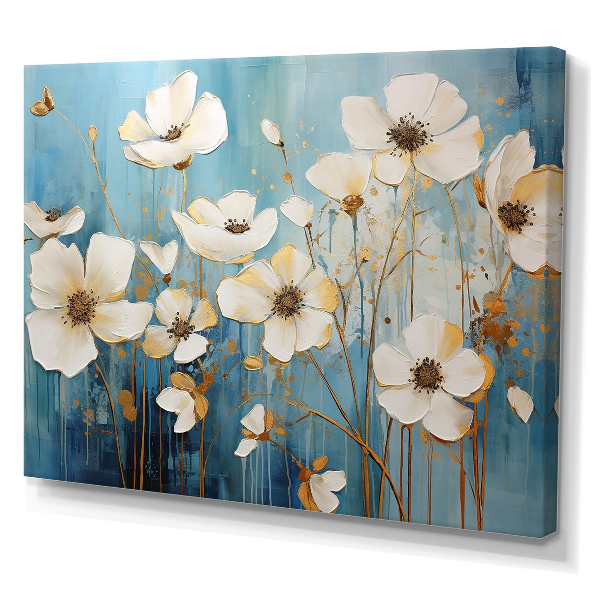 Designart "Minimalism Blue White Buttercups" Buttercups Wall Art