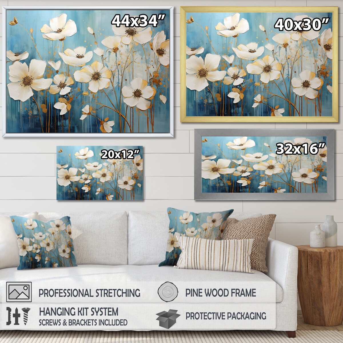 Designart "Minimalism Blue White Buttercups" Buttercups Wall Art