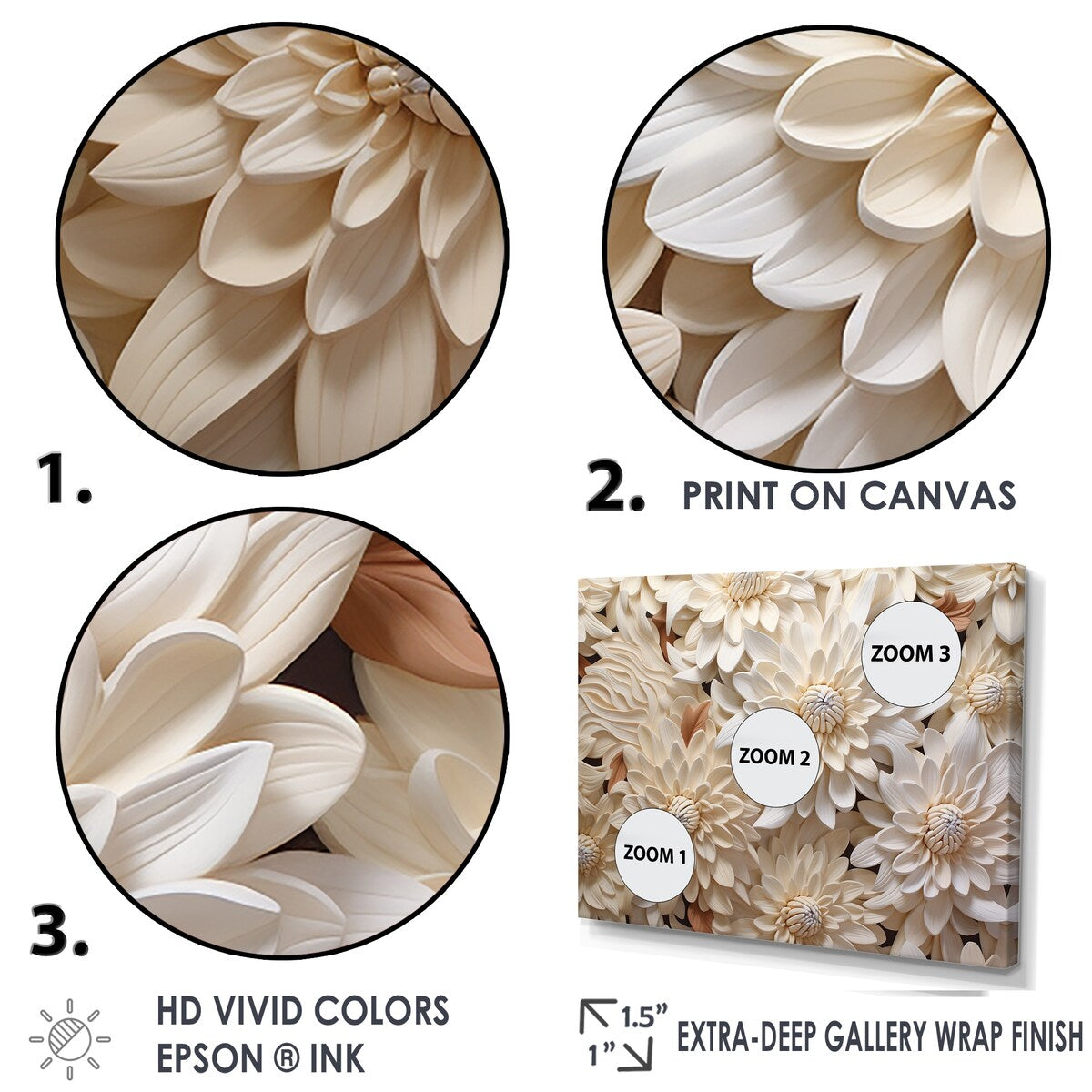 Designart "Minimalism Chrysanthemums White Floral Collage I" Chrysanthemums Wall Art