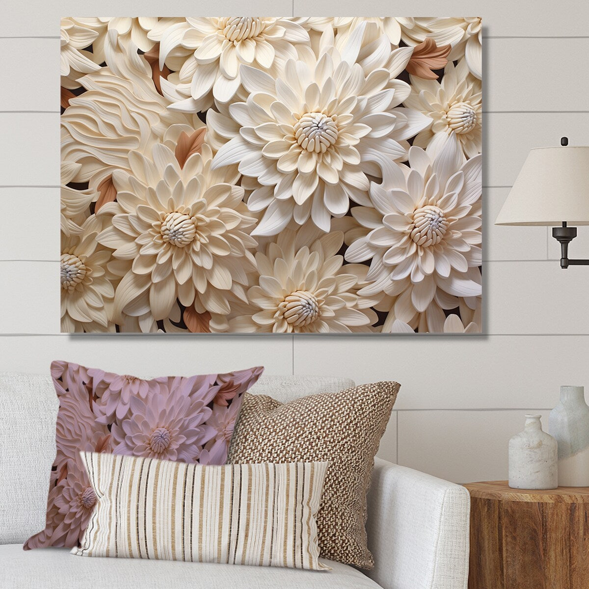 Designart "Minimalism Chrysanthemums White Floral Collage I" Chrysanthemums Wall Art