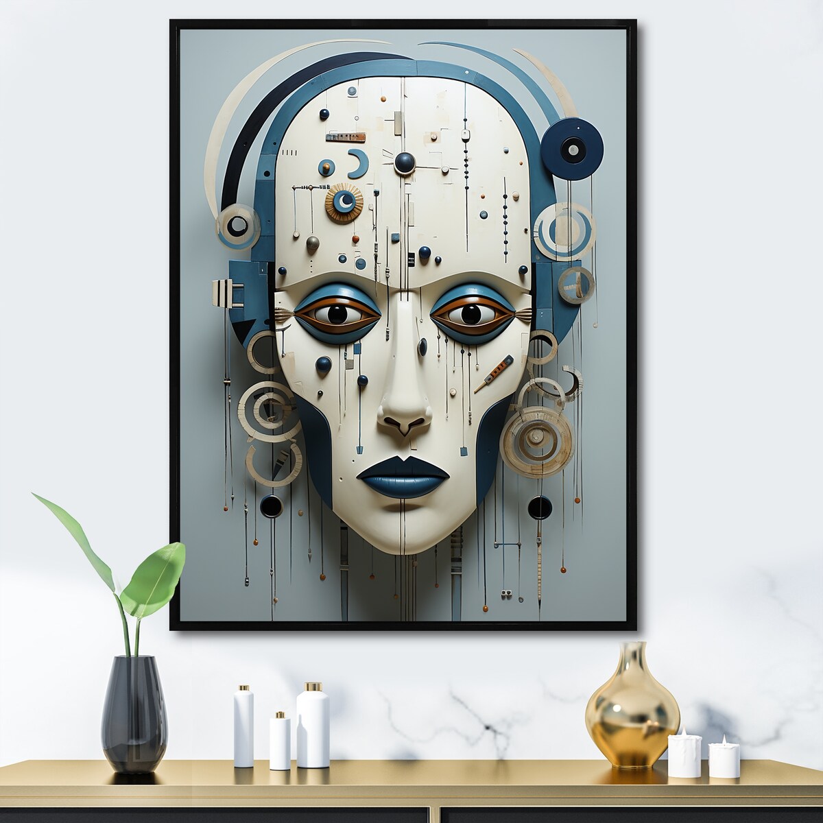 Designart "Minimalism Folk Religion Portrait I" Folk Religion Framed Canvas Prints