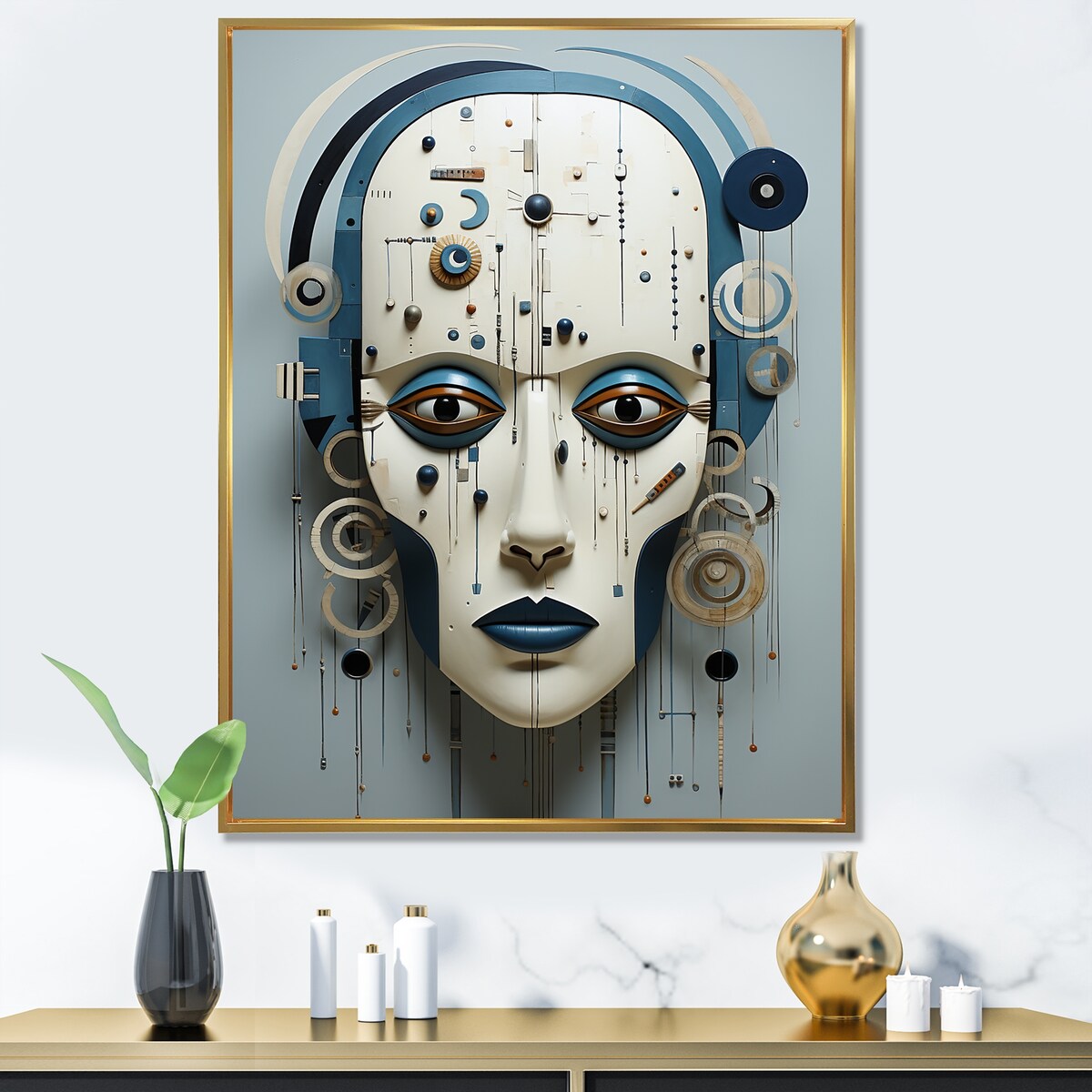 Designart "Minimalism Folk Religion Portrait I" Folk Religion Framed Canvas Prints