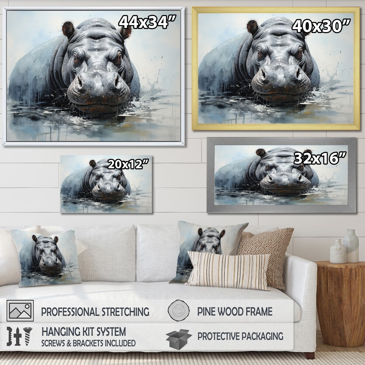 Designart "Minimalism Grey Hippo" Hippopotamuswall Art
