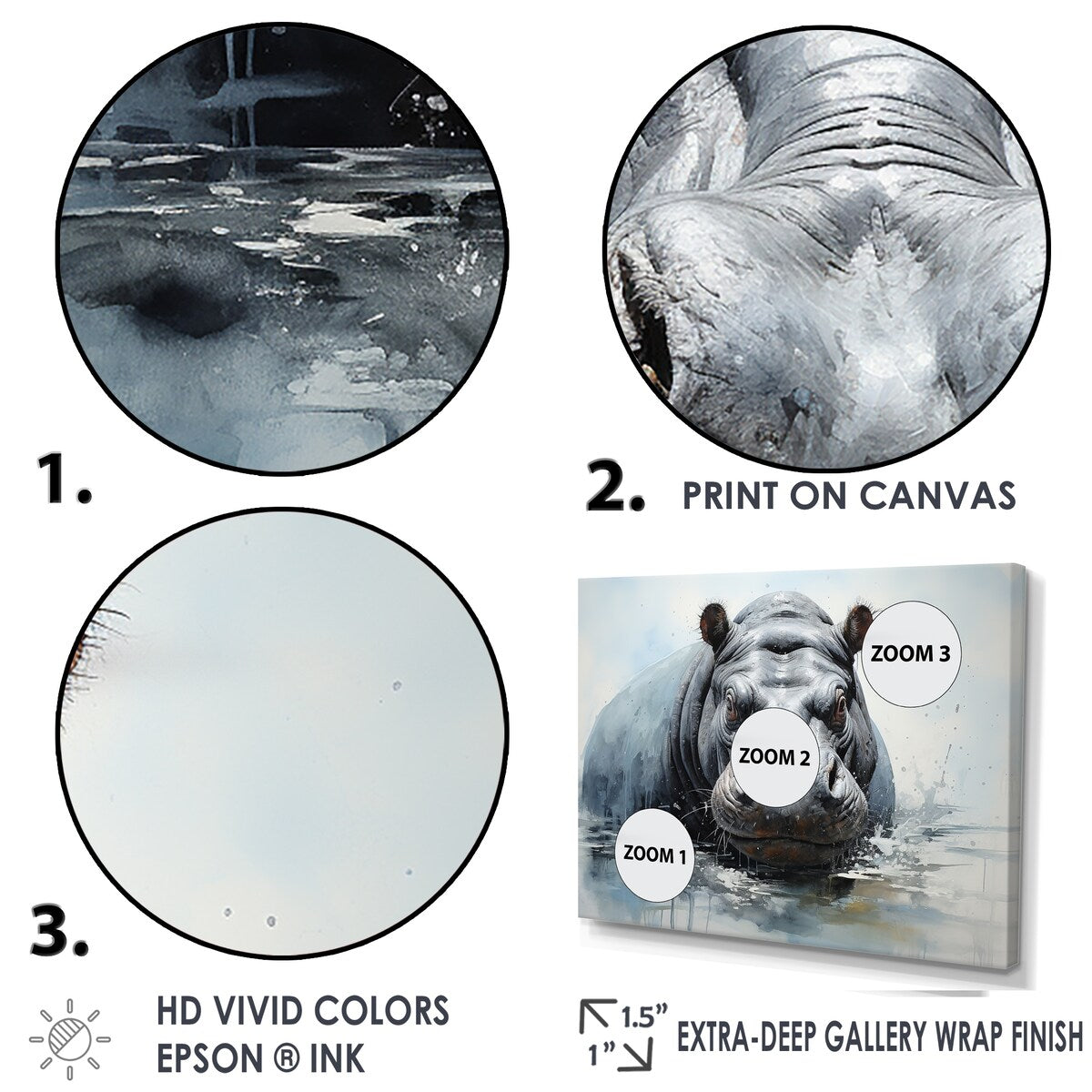 Designart "Minimalism Grey Hippo" Hippopotamuswall Art