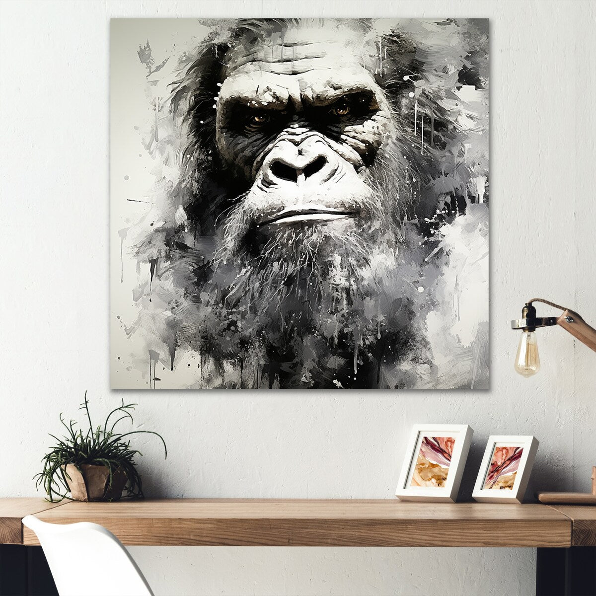 Designart "Minimalism Monochrome Gorilla Portrait" Bigfoot Wall Art