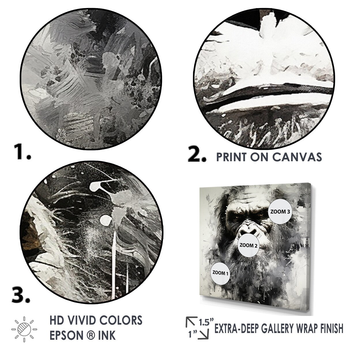 Designart "Minimalism Monochrome Gorilla Portrait" Bigfoot Wall Art