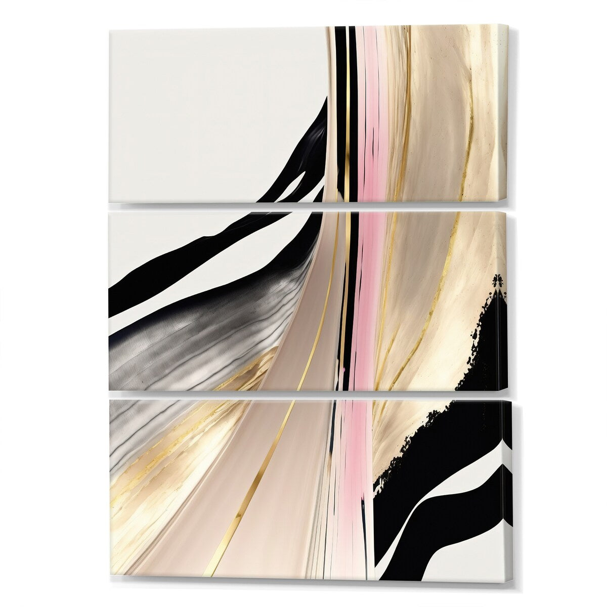 Designart "Minimalism Pink And Gold Cubic Fusion VII" Minimalism Canvas Art Print - 3 Panels