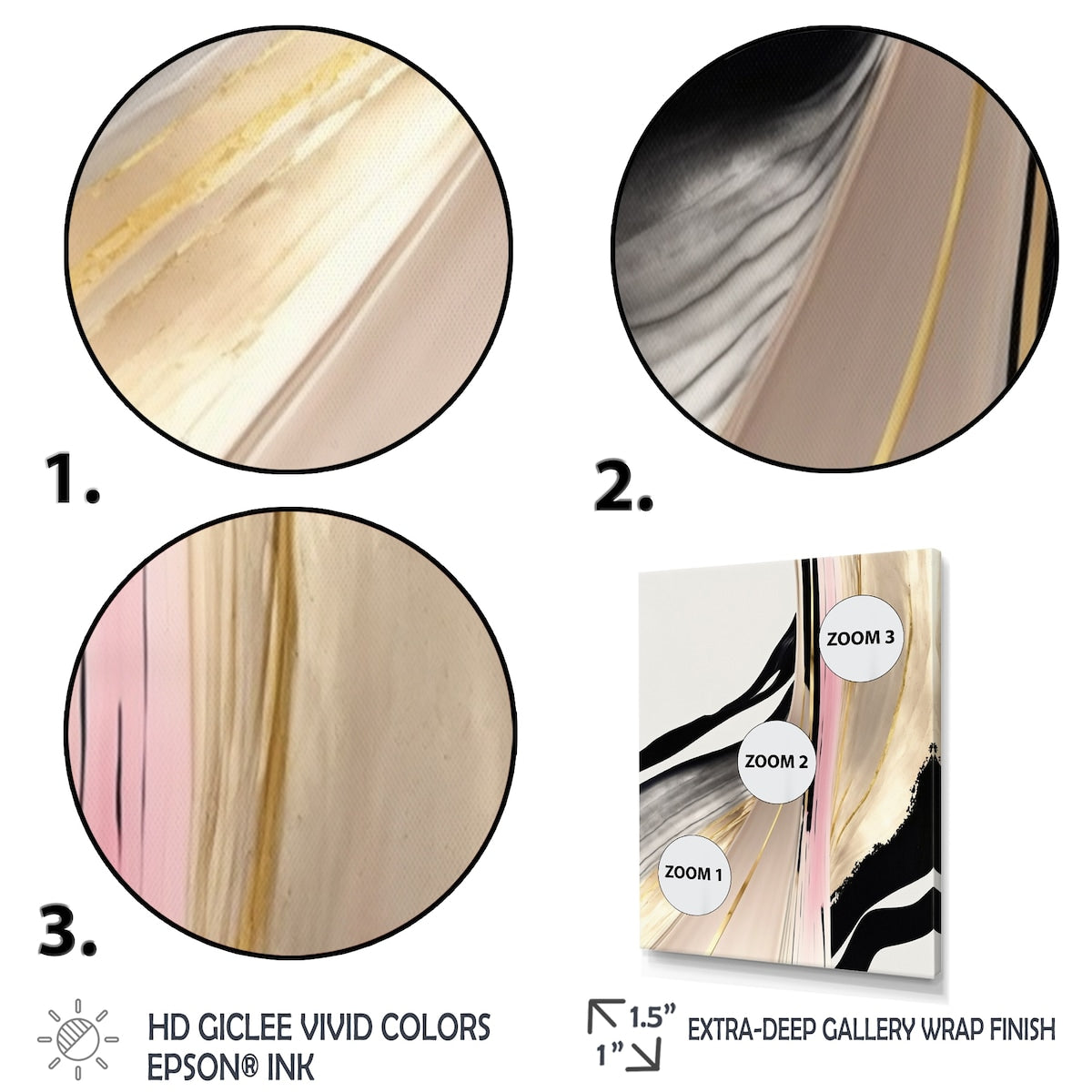 Designart "Minimalism Pink And Gold Cubic Fusion VII" Minimalism Canvas Art Print - 3 Panels
