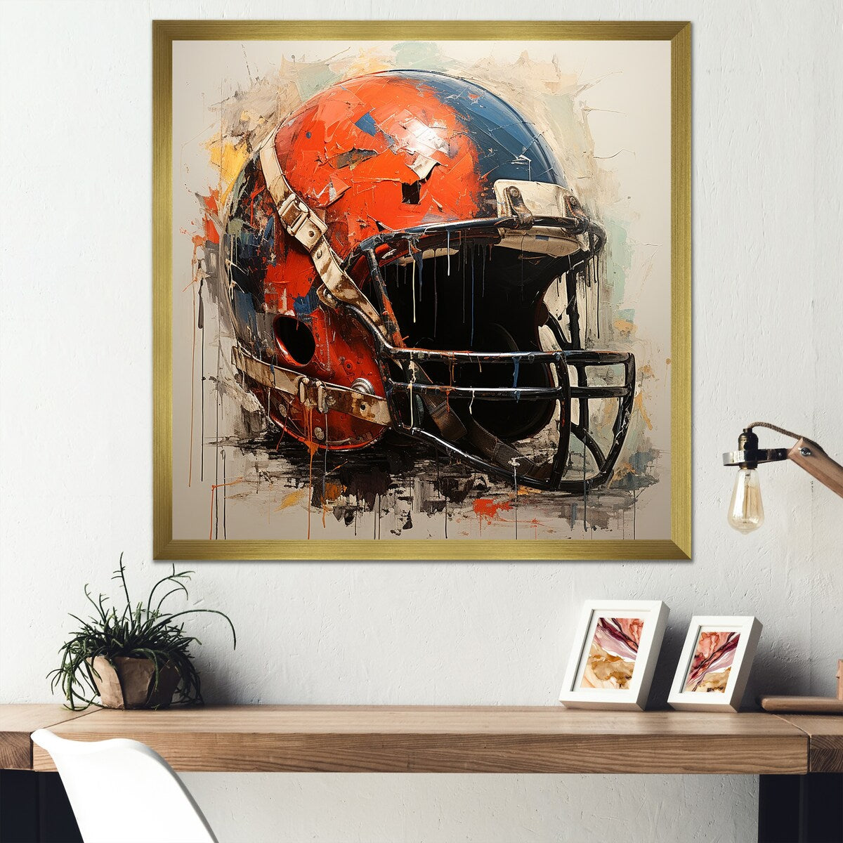 Designart "Minimalist Red Football Helmet II" Sport Football Wall Decor Red Modern Living Room Framed Canvas Art