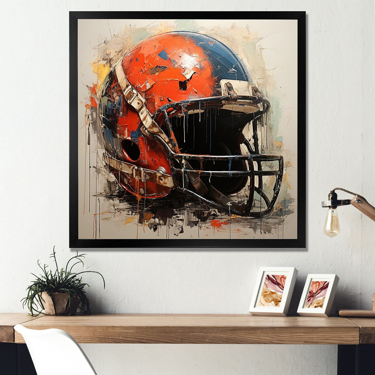 Designart "Minimalist Red Football Helmet II" Sport Football Wall Decor Red Modern Living Room Framed Canvas Art