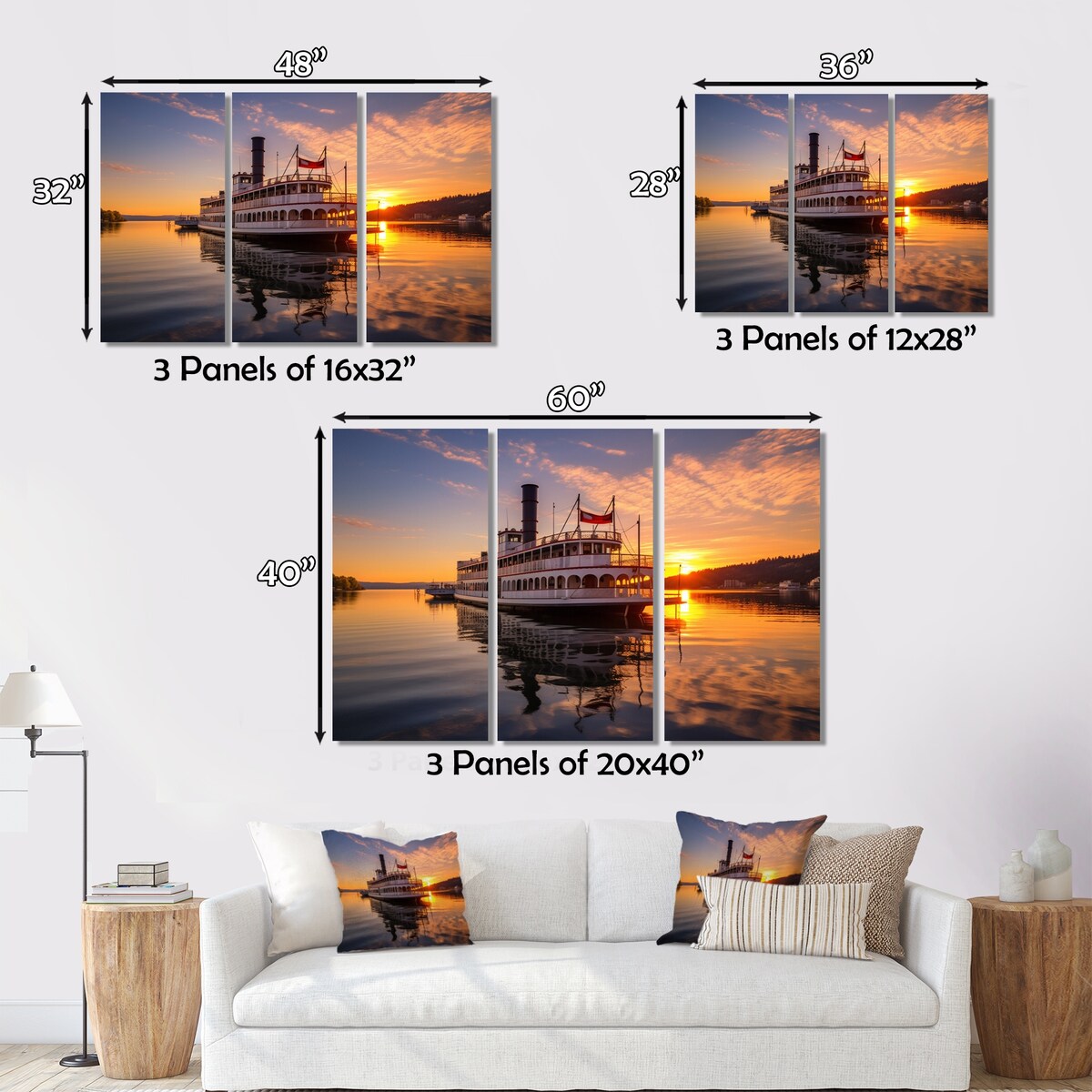 Designart "Mississippi River Boat" Mississippi Wall Art Prints Set