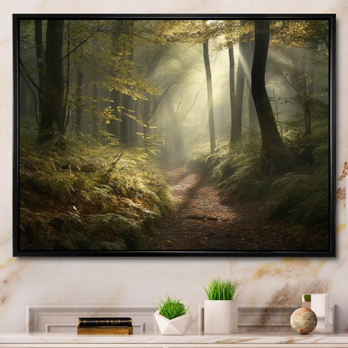 Designart "Misty Trail In The Woods I" Landscape Forest Framed Canvas Prints
