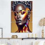 Designart "Model Wearing High Fashion Design On Yellow V" Woman Fashion Canvas Art Print - 3 Panels