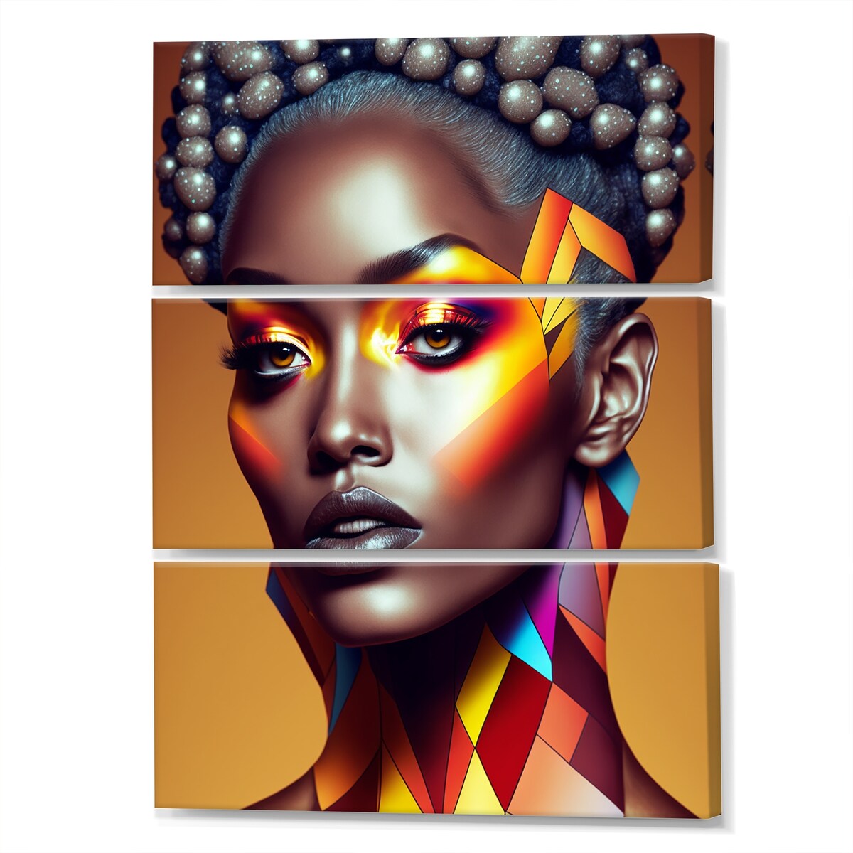 Designart "Model Wearing High Fashion Design On Yellow V" Woman Fashion Canvas Art Print - 3 Panels