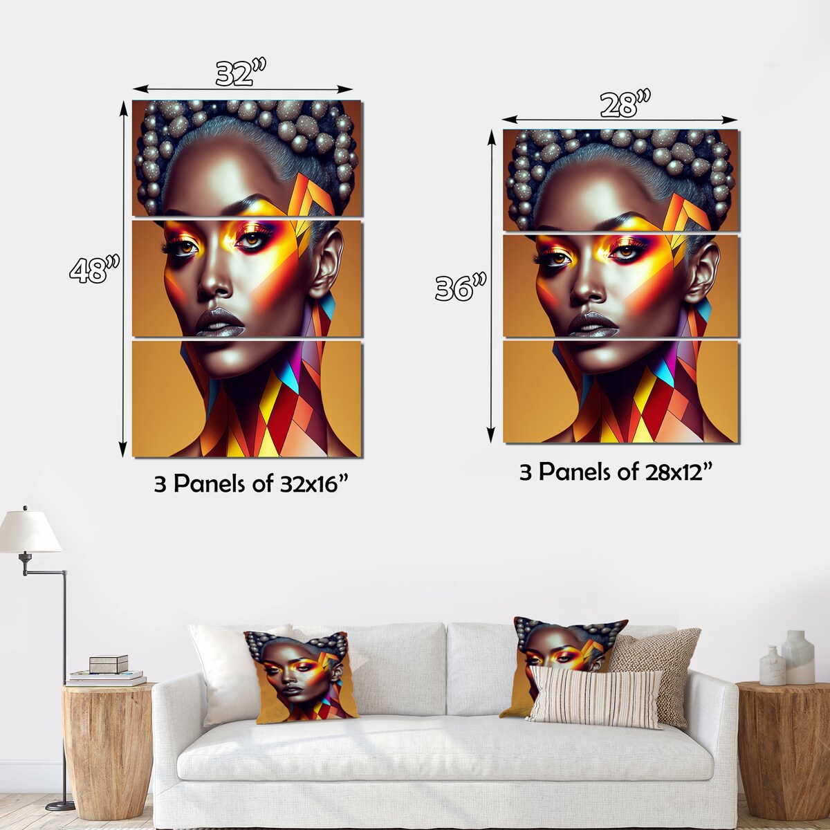 Designart "Model Wearing High Fashion Design On Yellow V" Woman Fashion Canvas Art Print - 3 Panels