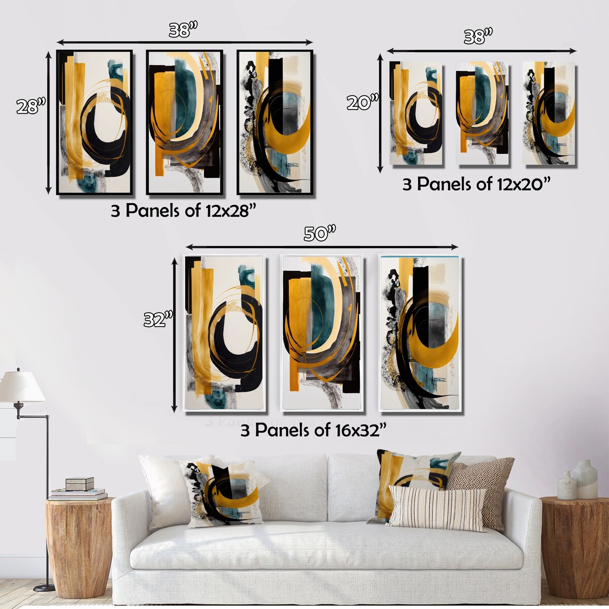 Designart "Modern Green Art Deco III" Modern Wall Art Set Of 3 - Transitional Printed Art Set For Bedroom