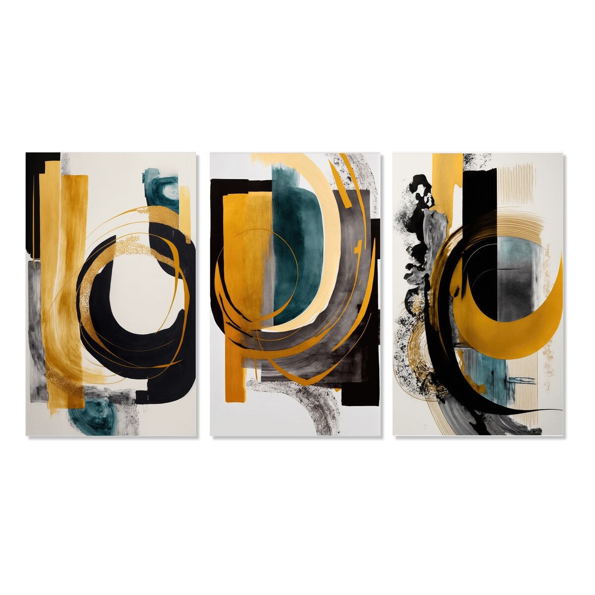 Designart "Modern Green Art Deco III" Modern Wall Art Set Of 3 - Transitional Printed Art Set For Bedroom