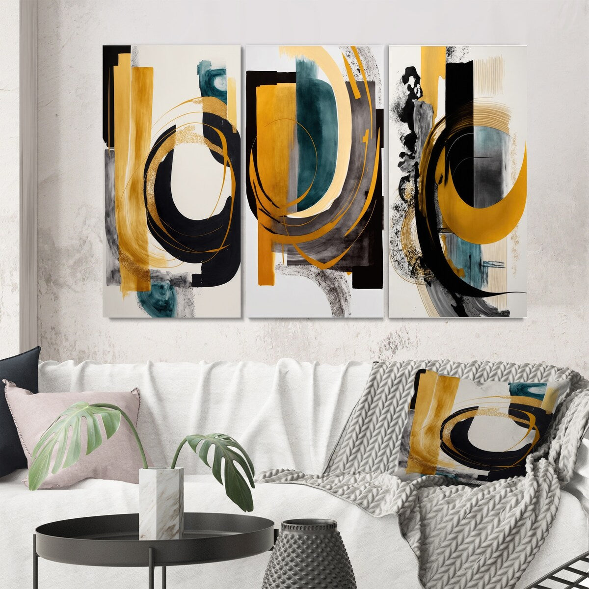 Designart "Modern Green Art Deco III" Modern Wall Art Set Of 3 - Transitional Printed Art Set For Bedroom