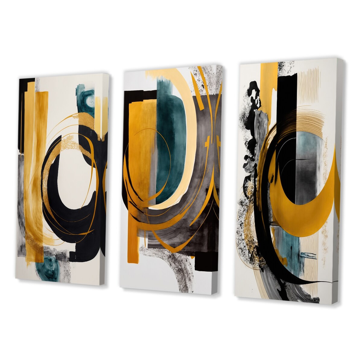 Designart "Modern Green Art Deco III" Modern Wall Art Set Of 3 - Transitional Printed Art Set For Bedroom