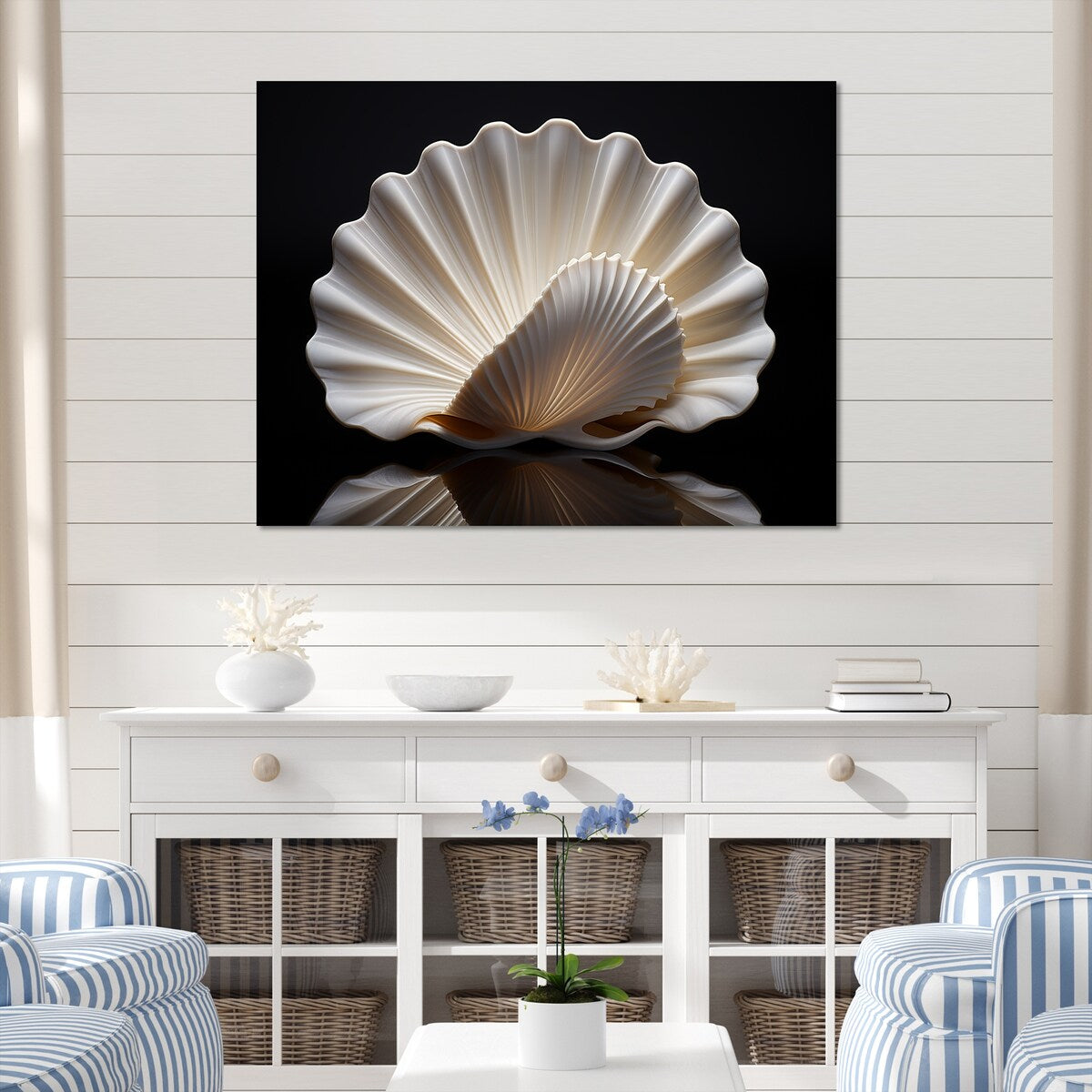 Designart "Monochrome Clam Deep Charcoal Ocean " Clamwall Art