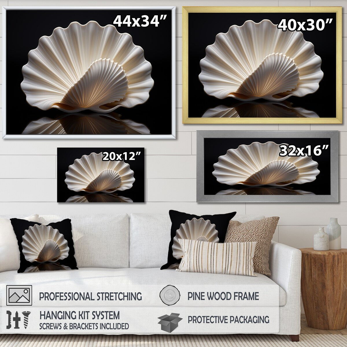 Designart "Monochrome Clam Deep Charcoal Ocean " Clamwall Art