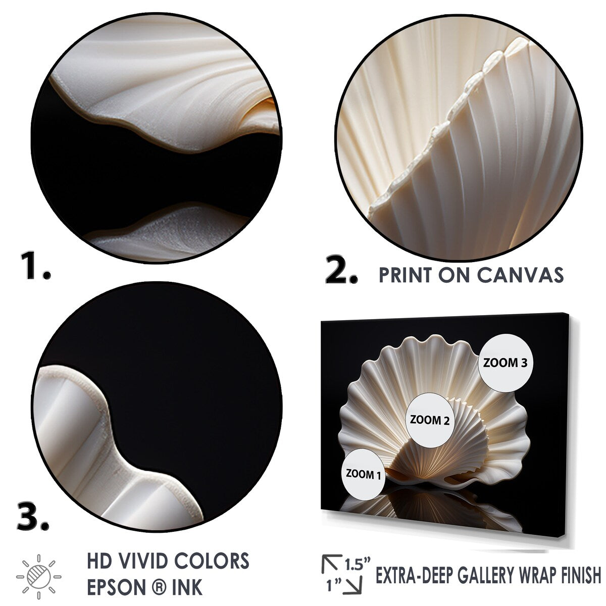 Designart "Monochrome Clam Deep Charcoal Ocean " Clamwall Art
