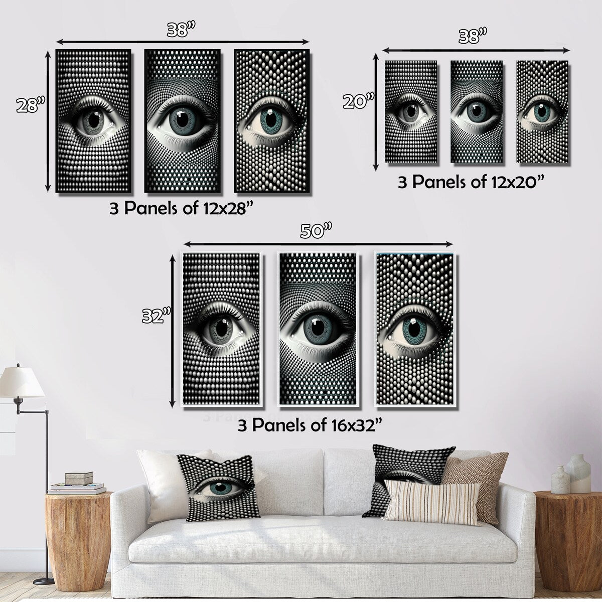 Designart "Monochrome Eye I" Modern Geometric Wall Art Set Of 3 - Modern Printed Art Set For Bedroom