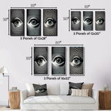 Designart "Monochrome Eye I" Modern Geometric Wall Art Set Of 3 - Modern Printed Art Set For Bedroom