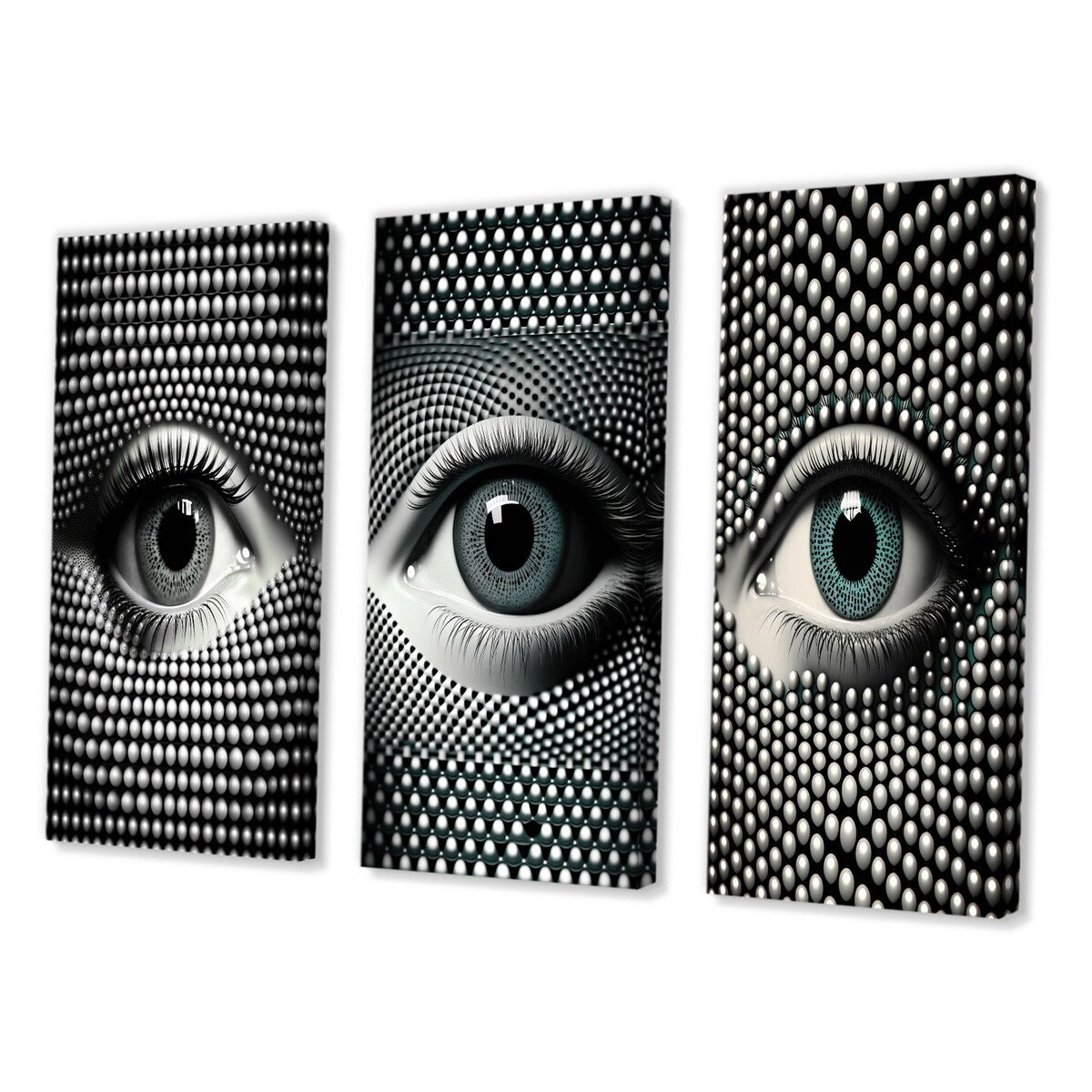Designart "Monochrome Eye I" Modern Geometric Wall Art Set Of 3 - Modern Printed Art Set For Bedroom
