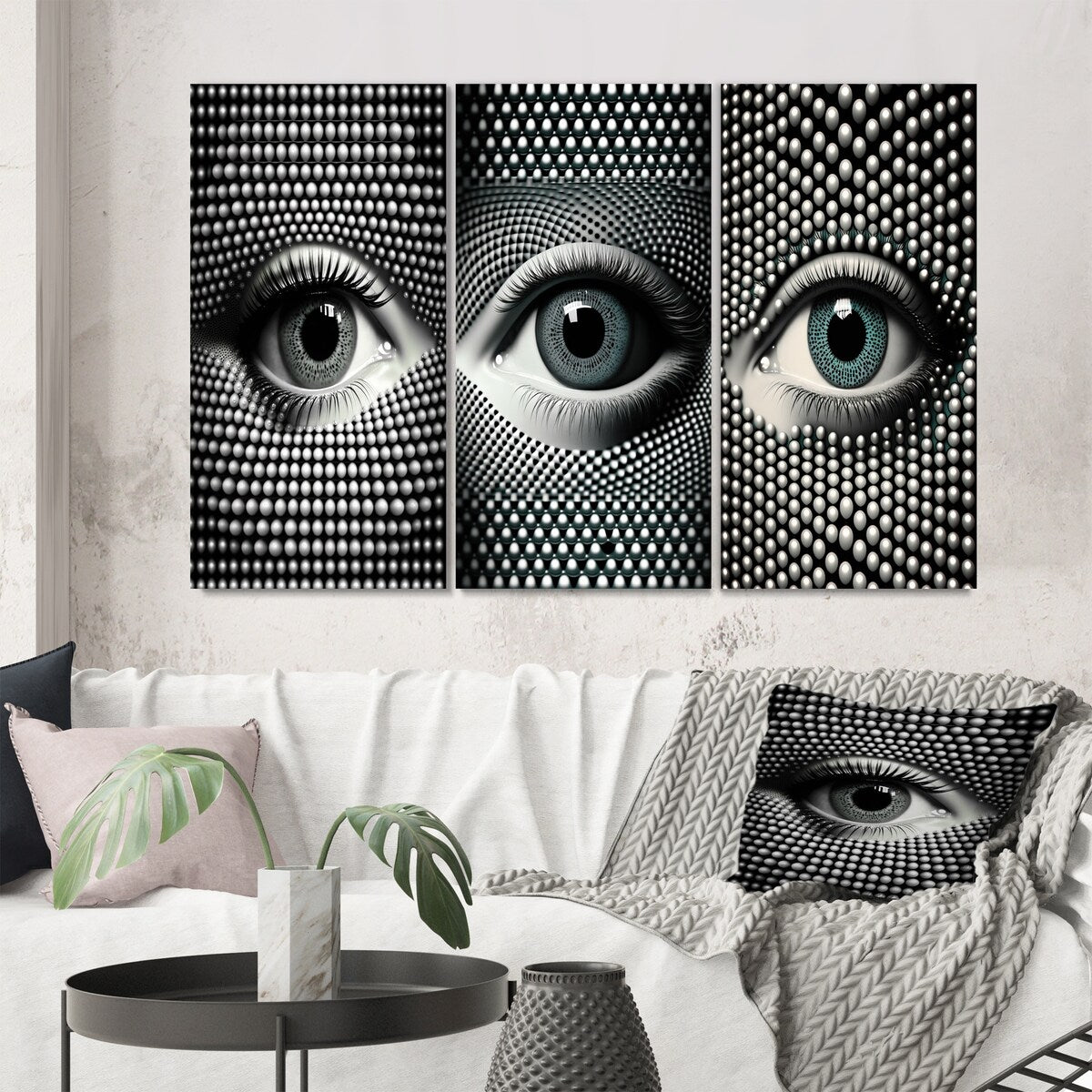 Designart "Monochrome Eye I" Modern Geometric Wall Art Set Of 3 - Modern Printed Art Set For Bedroom