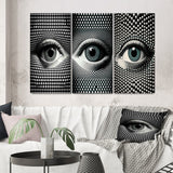 Designart "Monochrome Eye I" Modern Geometric Wall Art Set Of 3 - Modern Printed Art Set For Bedroom