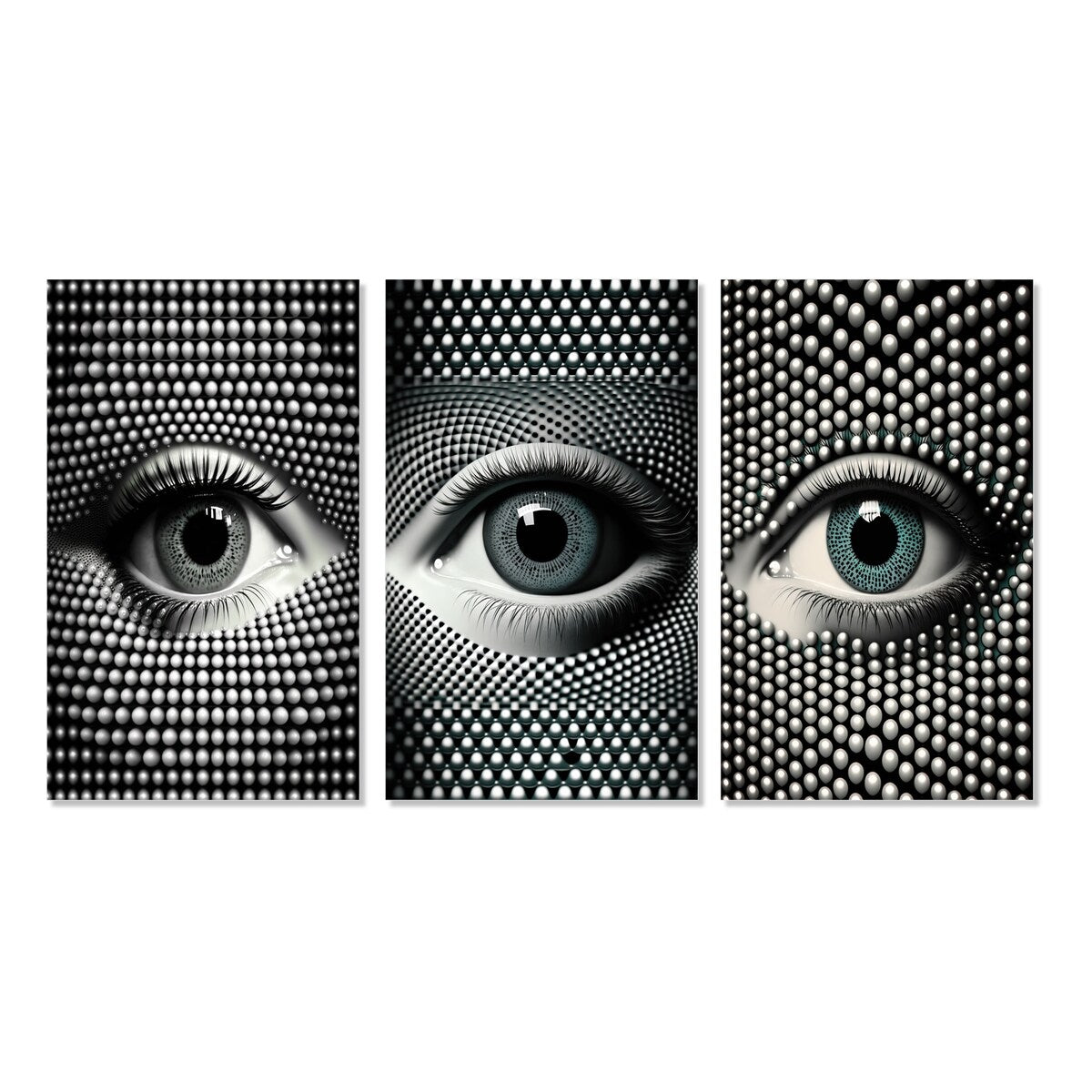 Designart "Monochrome Eye I" Modern Geometric Wall Art Set Of 3 - Modern Printed Art Set For Bedroom