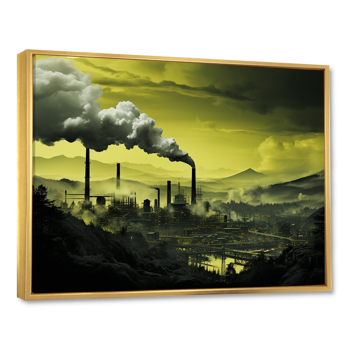 Designart "Monochrome Factory Chimney Landscape I" Factories Framed Wall Decor