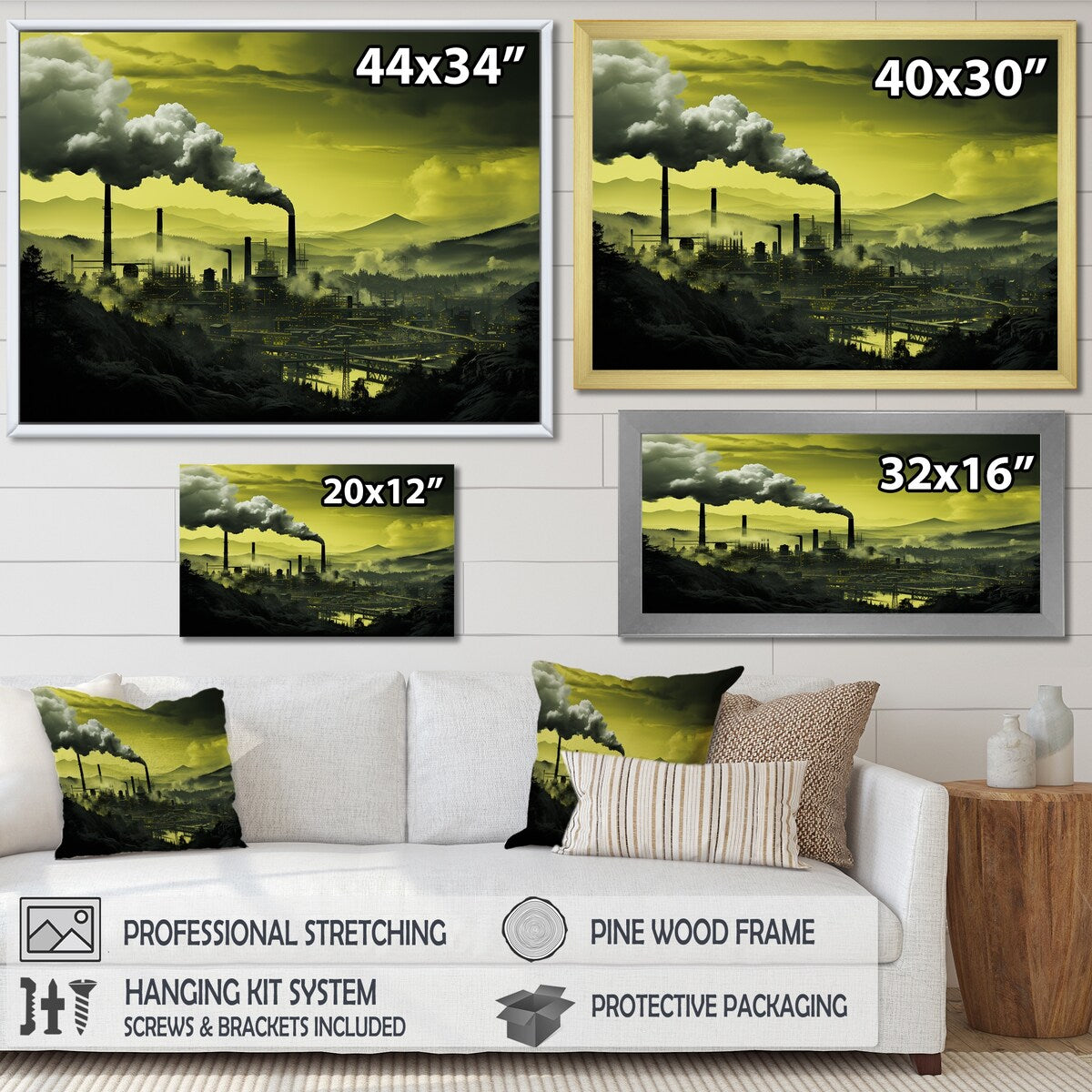 Designart "Monochrome Factory Chimney Landscape I" Factories Framed Wall Decor