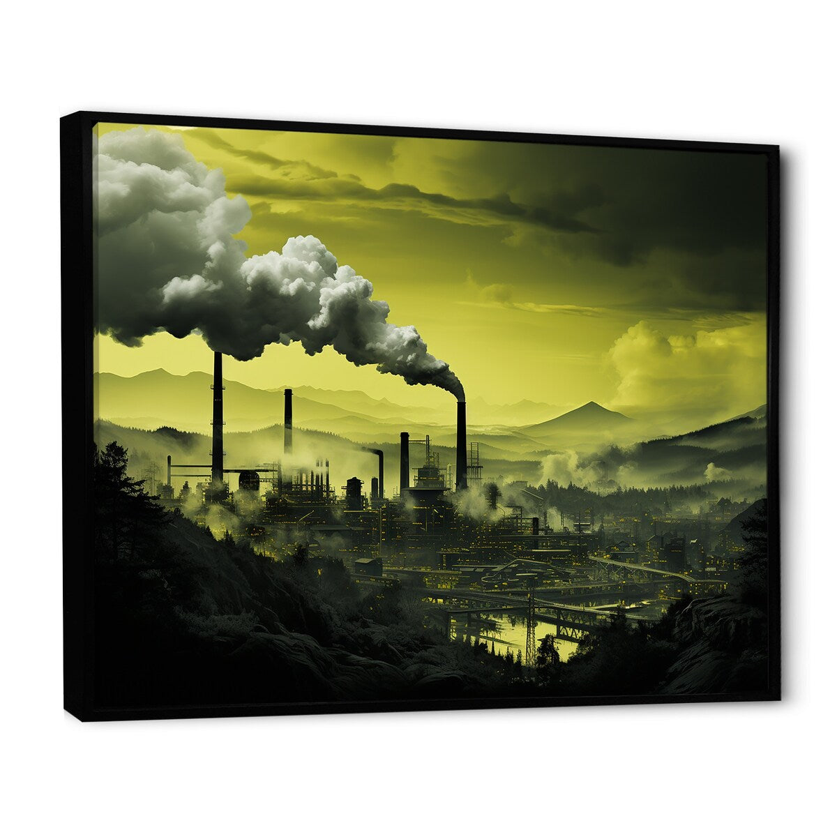 Designart "Monochrome Factory Chimney Landscape I" Factories Framed Wall Decor