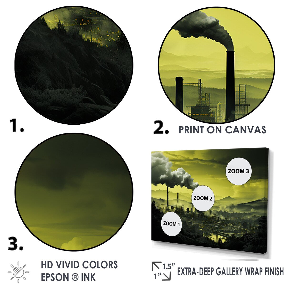 Designart "Monochrome Factory Chimney Landscape I" Factories Framed Wall Decor
