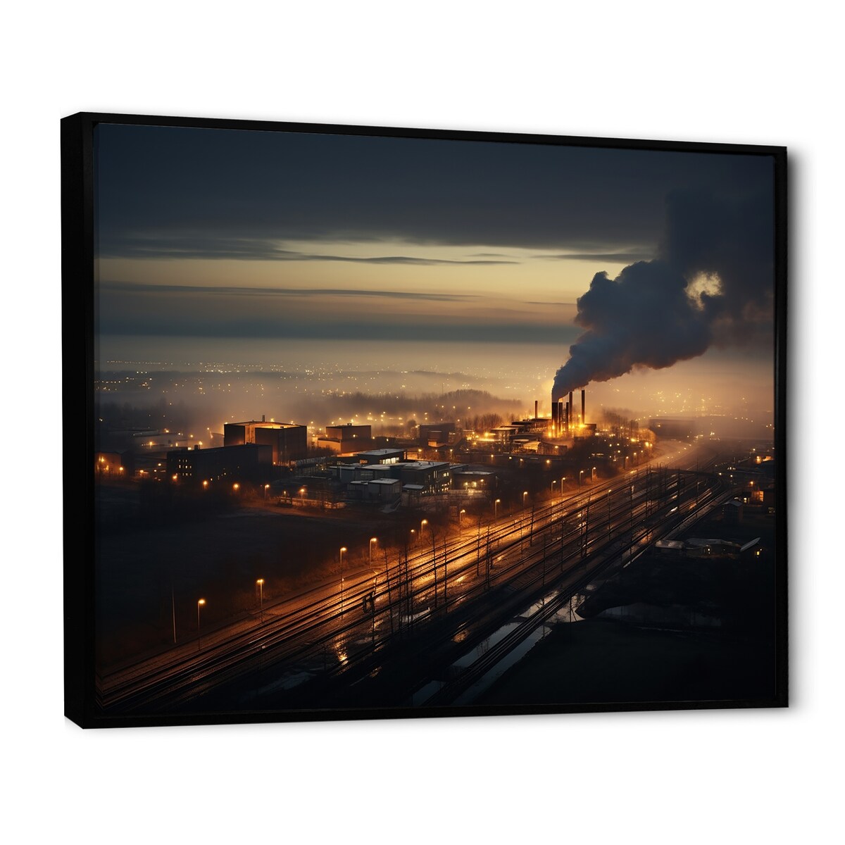 Designart "Monochrome Factory Industry Sunset" Factories Framed Wall Decor