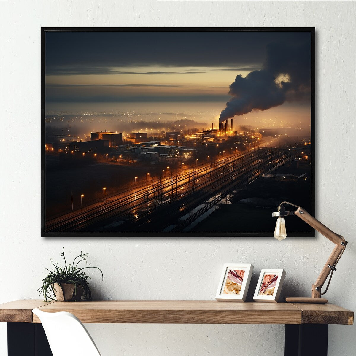 Designart "Monochrome Factory Industry Sunset" Factories Framed Wall Decor