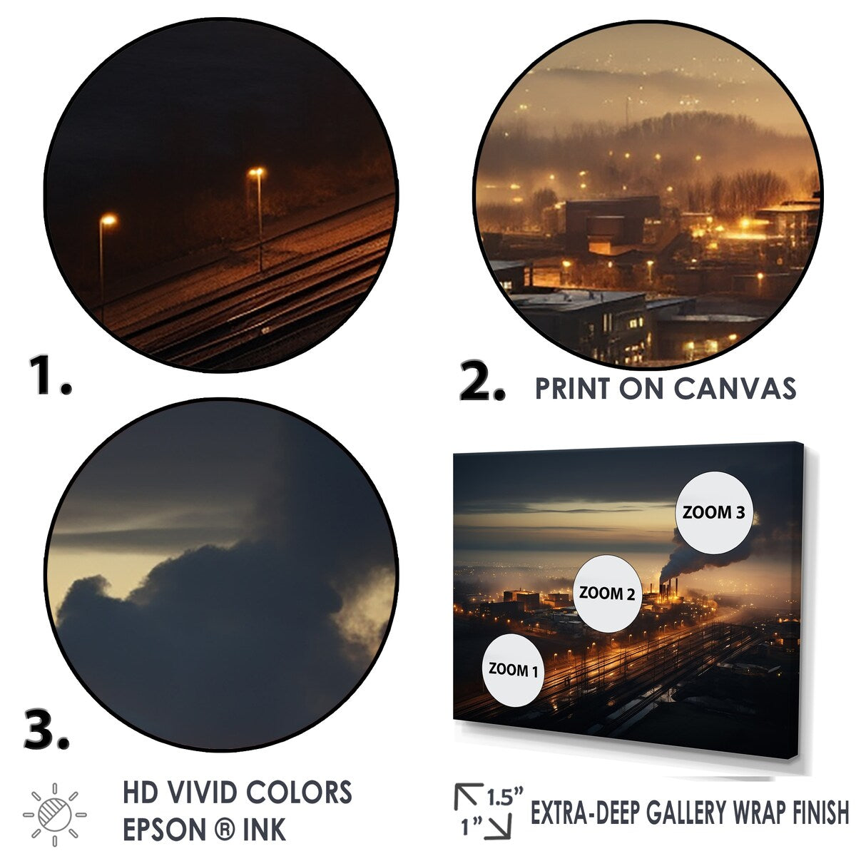Designart "Monochrome Factory Industry Sunset" Factories Framed Wall Decor
