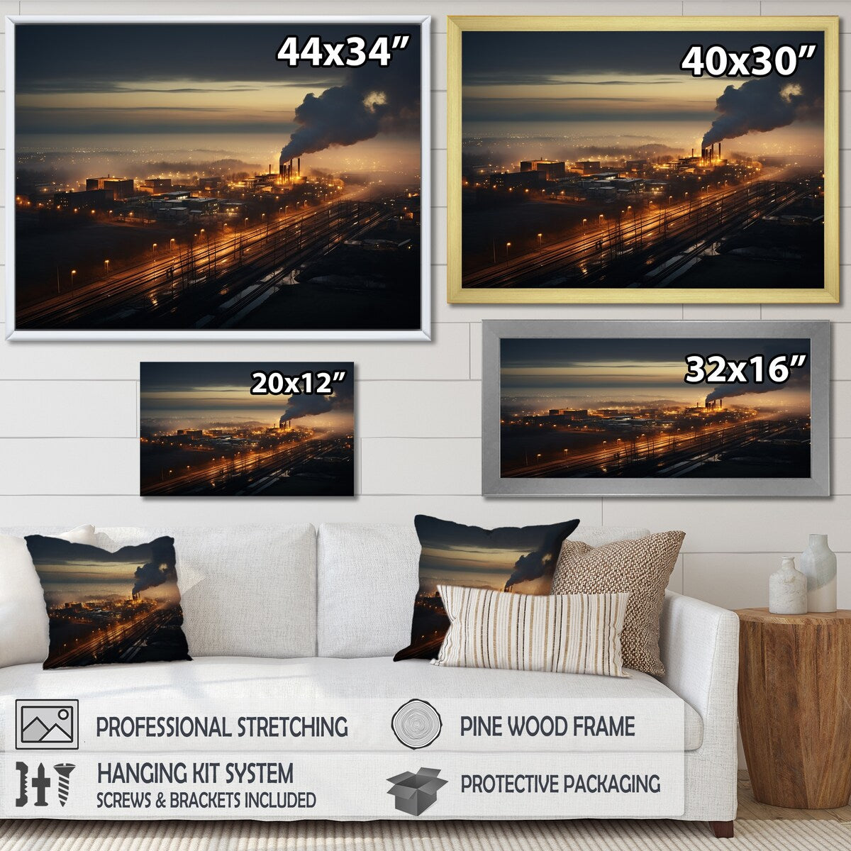 Designart "Monochrome Factory Industry Sunset" Factories Framed Wall Decor
