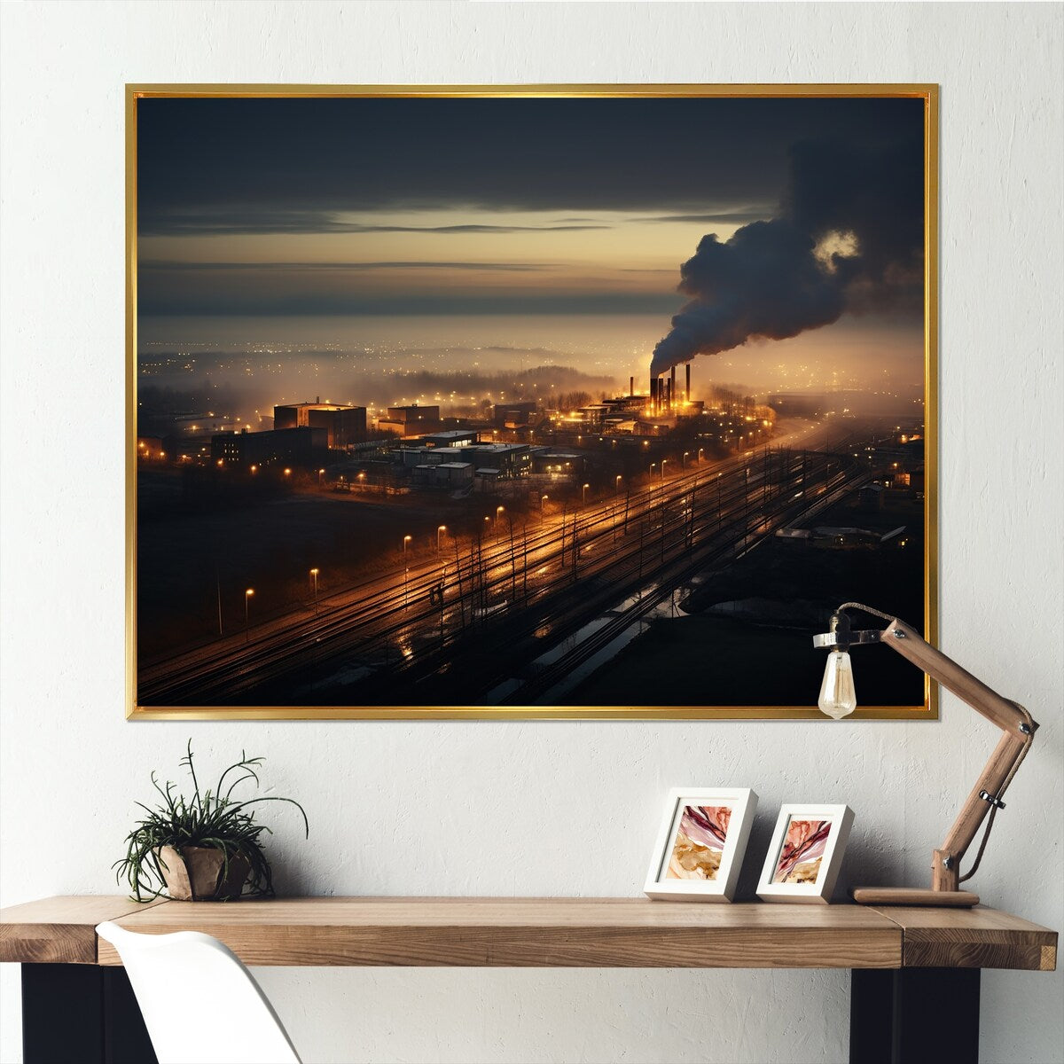 Designart "Monochrome Factory Industry Sunset" Factories Framed Wall Decor