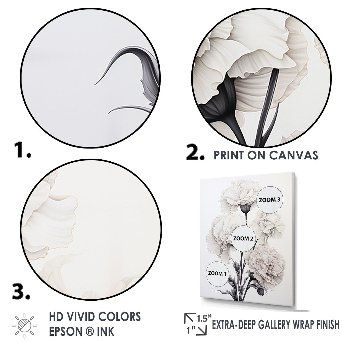 Designart "Monochrome Minimalism Carnations " Carnations Wall Art