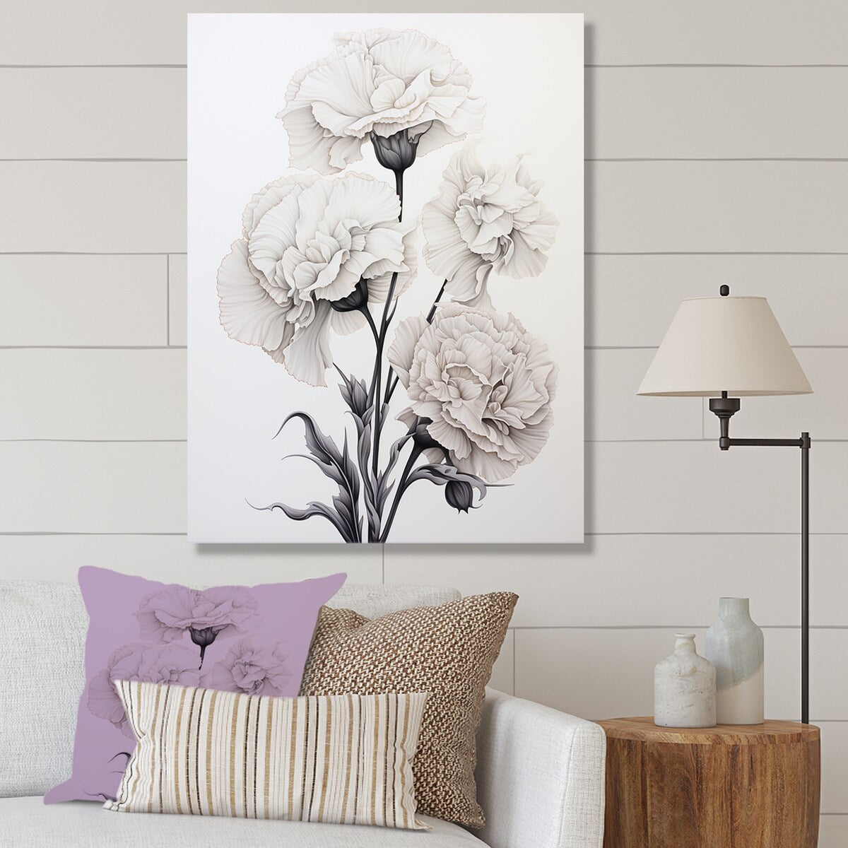 Designart "Monochrome Minimalism Carnations " Carnations Wall Art