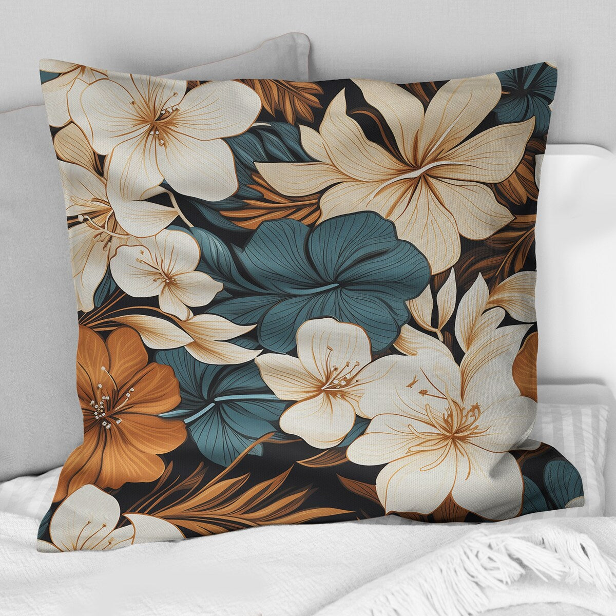 Designart "Monochrome Serenity Tropical Pattern I" Tropical Printed Throw Pillow