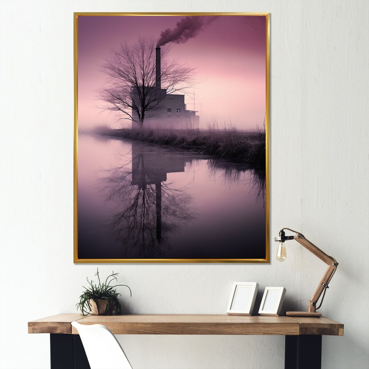 Designart "Moody Serenity Factory " Factories Framed Wall Art Living Room