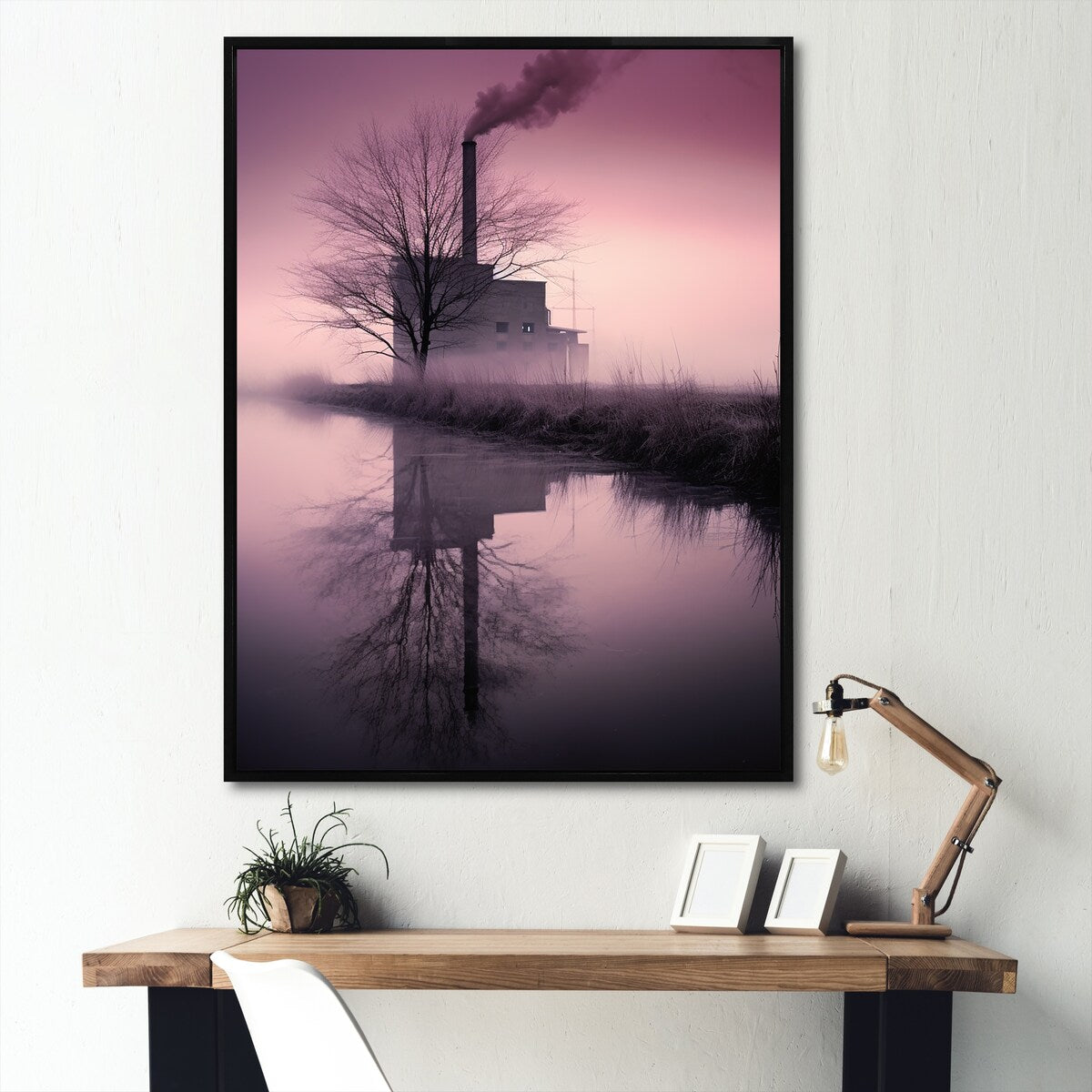 Designart "Moody Serenity Factory " Factories Framed Wall Art Living Room