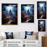 Designart "Moonlit Cliffside Mistery Landscape III" Moon Wall Decor Blue - Global Bedroom Framed Canvas Wall Art