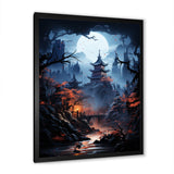 Designart "Moonlit Cliffside Mistery Landscape III" Moon Wall Decor Blue - Global Bedroom Framed Canvas Wall Art