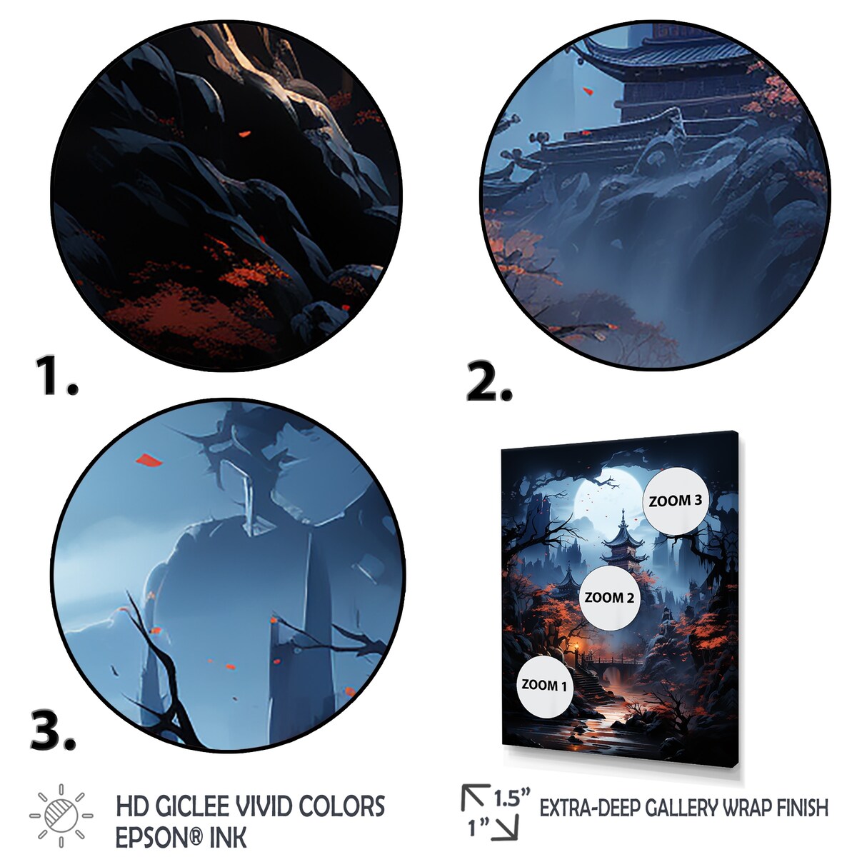 Designart "Moonlit Cliffside Mistery Landscape III" Moon Wall Decor Blue - Global Bedroom Framed Canvas Wall Art